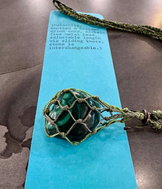 Handmade Nylon Braided Necklace with Malachite Stone *LOCAL ART*