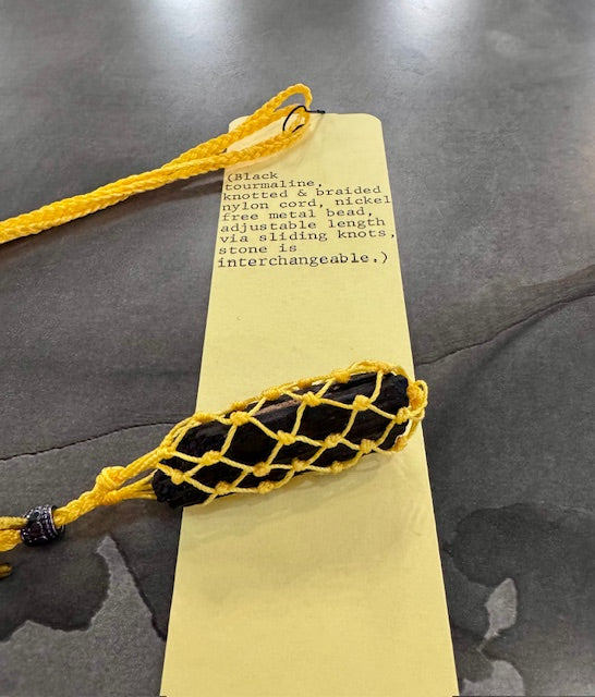 Handmade Nylon Braided Necklace with Tourmaline Stone *LOCAL ART*