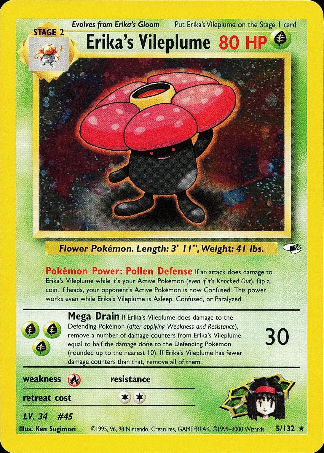 Erika's Vileplume (Unlimited) #5 HOLOFOIL Gym Heroes