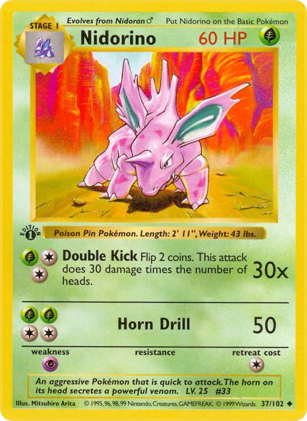 Nidorino (Unlimited) #37 Base Set (Shadowless)