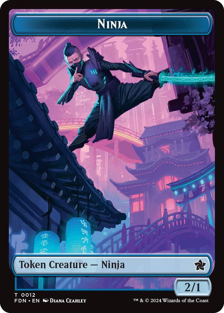 Kaito, Cunning Infiltrator Emblem #24 // Ninja Token #12 FOIL Foundations