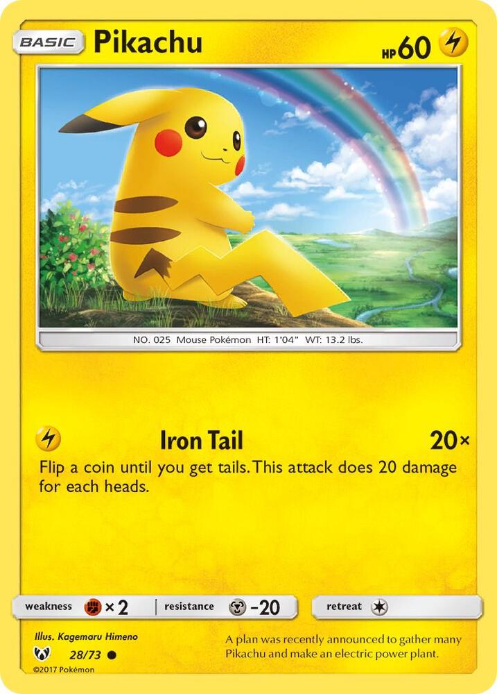 Pikachu #28 REVERSE HOLOFOIL Shining Legends