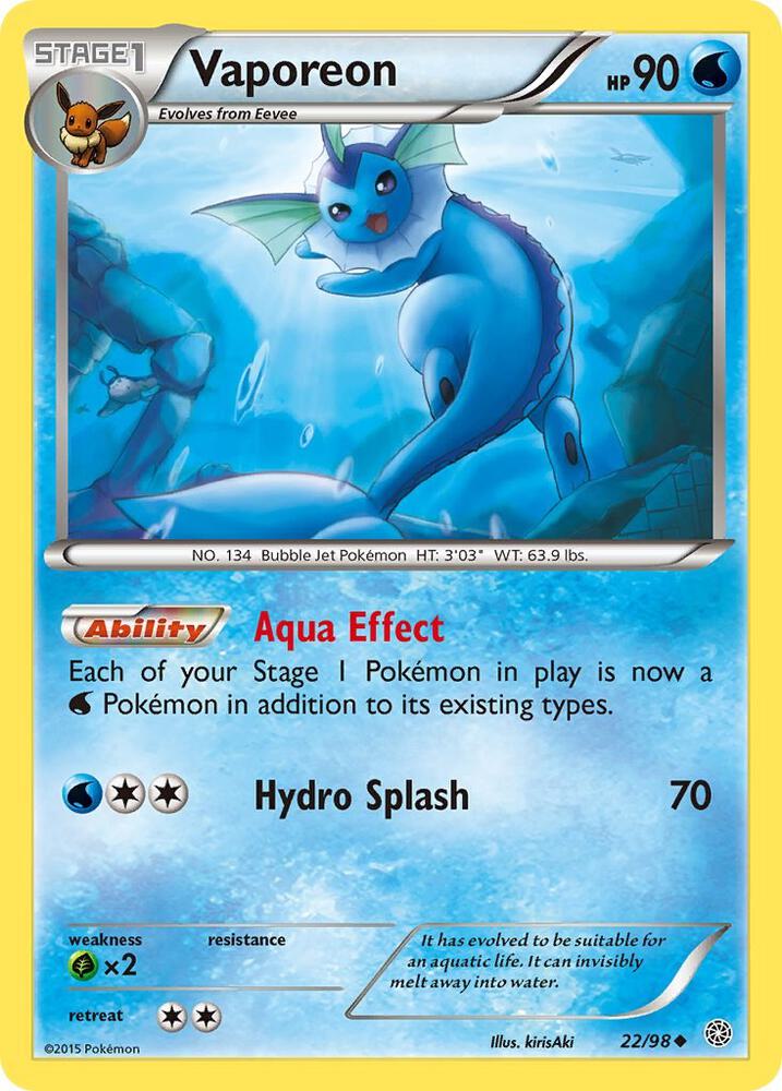Vaporeon #22 REVERSE HOLOFOIL XY - Ancient Origins